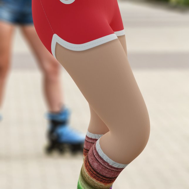 Retro 80er Red Sport Shorts Leg Warmers Leggings (Perfect leggings to wear at your roller skating disco bachelorette party. Just add your number)