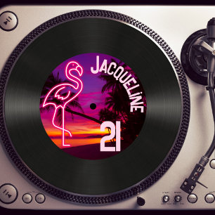 Retro 80er Rekord Tropischer Neon 21. Geburtstag Einladung