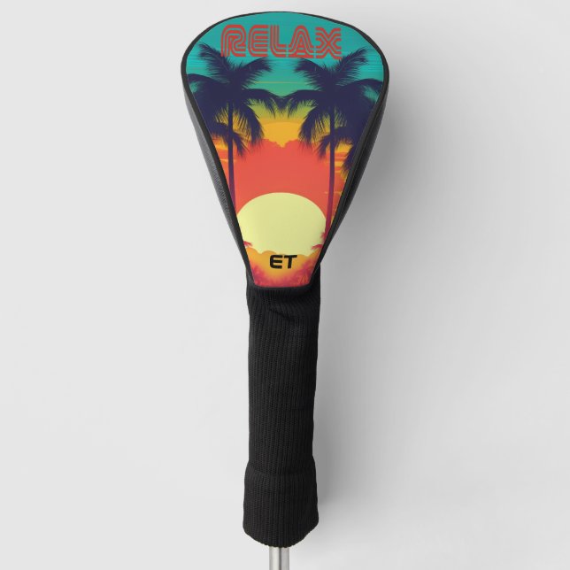 Retro 80er 'RELAX' Tropical Sunset Golf Head Cover Headcover (Vorderseite)