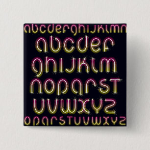 Retro-80er Rosa und Gelb leuchtendes Neon-Alphabet Button
