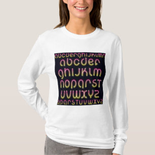 Retro-80er Rosa und Gelb leuchtendes Neon-Alphabet T-Shirt