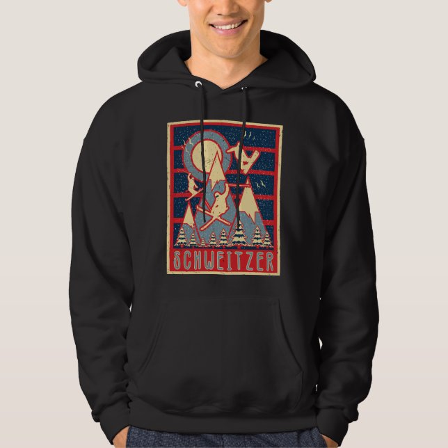 Retro 80er Schweitzer Ski Sunset Hoodie (Vorderseite)