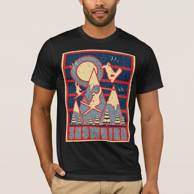 Retro 80er Snowbird Mountain Ski Adventure T-Shirt (Vorderseite)