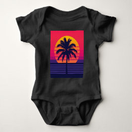 Retro 80er Sonnenuntergang Palme Synthwave Kunst Baby Strampler
