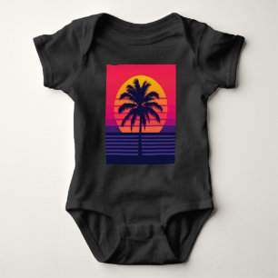 Retro 80er Sonnenuntergang Palme Synthwave Kunst Baby Strampler