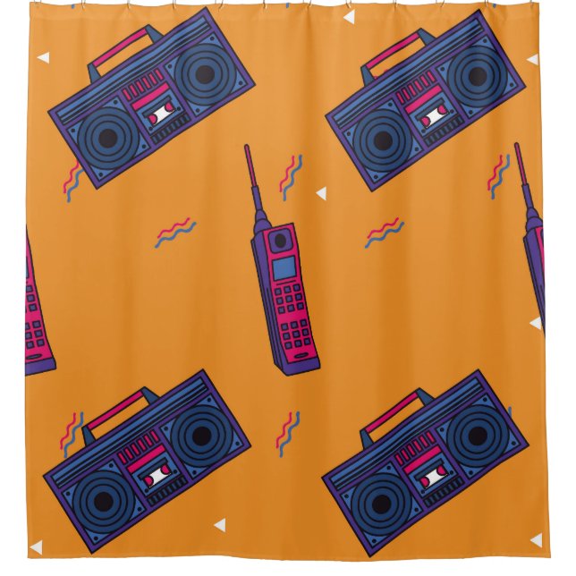 Retro 80er Stil Hintergrund, bunt. Duschvorhang (Vorderseite)
