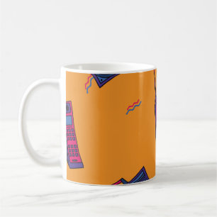 Retro 80er Stil Hintergrund, bunt. Kaffeetasse