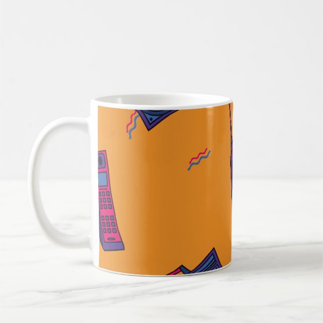 Retro 80er Stil Hintergrund, bunt. Kaffeetasse (Links)