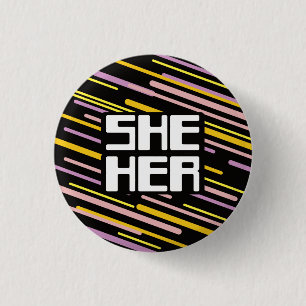 Retro 80er Stripes Sie/Ihre Pronos Button