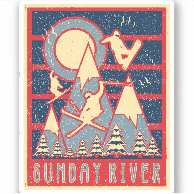 Retro 80er Sunday River Ski Aufkleber (Vorderseite)