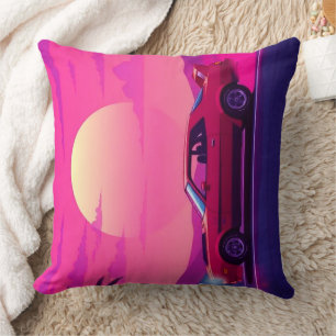 Retro 80er Synthwave Sonnenuntergang Auto Wurfkiss Kissen