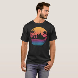 Retro 80er Synthwave Sonnenuntergang Stadtsilhouet T-Shirt