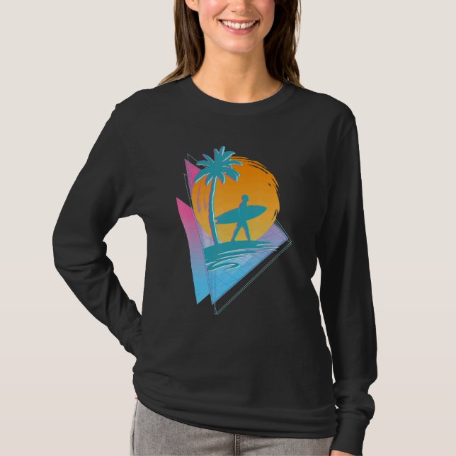 Retro 80er Synthwave Surfer Palmen Trees Vapo T-Shirt (Vorderseite)