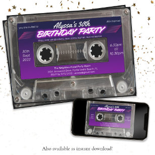 Retro 80er Themed Cassette Mixtape Geburtstagspart Einladung