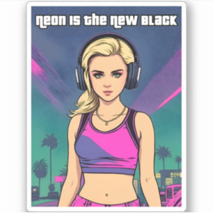 Retro 80er Vaporwave Lo-Fi Neon Nostalgia Girl Aufkleber