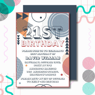 Retro 80er Vibrant Bold 21. Geburtstag Einladung