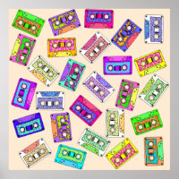 Retro 80's 90er Neon Gemustert Cassette Tapes
