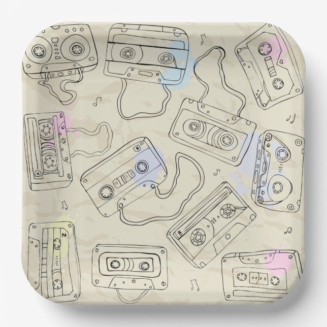 Retro 80s 90s Nostalgic Cassette Mix Tape Pattern Pappteller (Vorderseite)