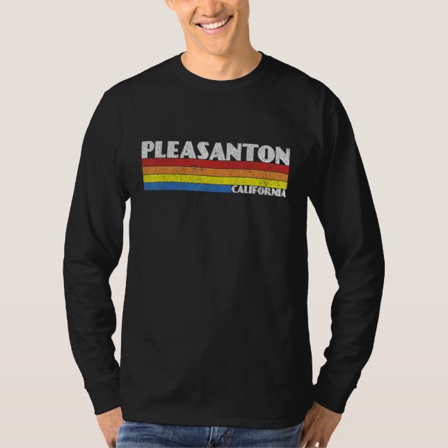 Retro 80s California CA Souvenir Pleasanton T-Shirt (Vorderseite)
