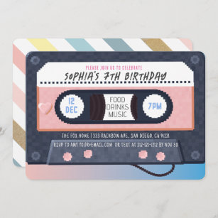 Retro 80's Cassette Tape Music Pink Geburtstag Einladung