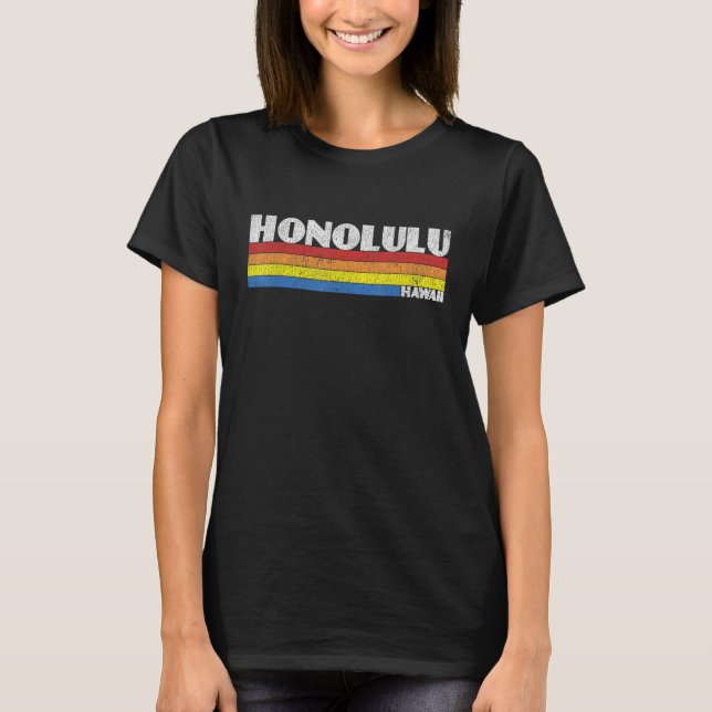 Retro 80s Hawaii HI Souvenir Honolulu T-Shirt (Vorderseite)