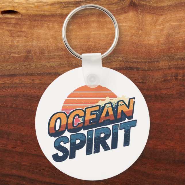 Retro 80s "Ocean Spirit" Sunset Schlüsselanhänger (Vorderseite)