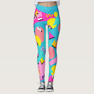 Retro 80s Pattern Leggings Vibrant Colourful