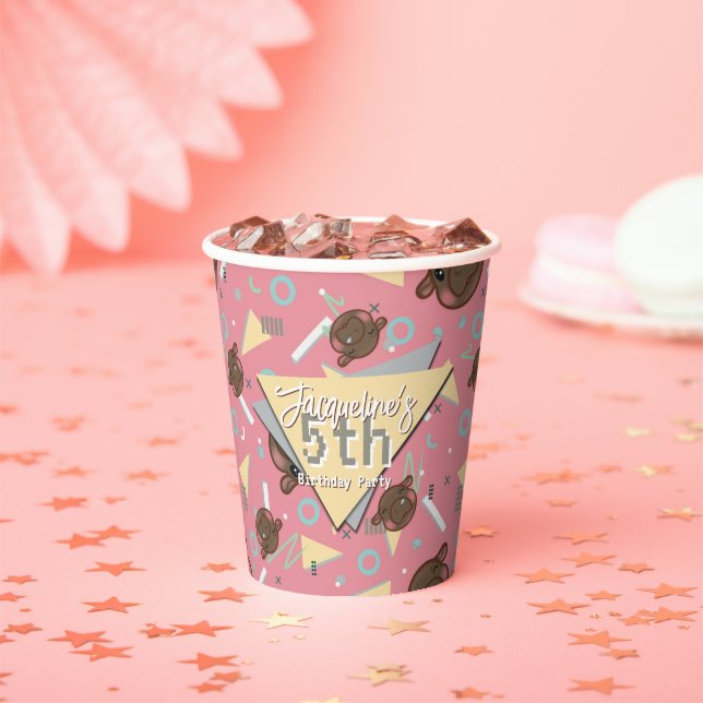 Retro 80's Pink Baby Hippo Geburtstag Pappbecher (Insitu)