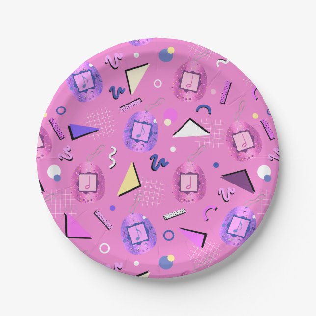 Retro 80's Pink Tamagotchi Pappteller (Vorderseite)