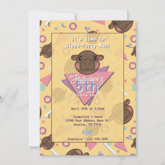 Retro 80's Yellow Baby Hippo Birthday Einladung
