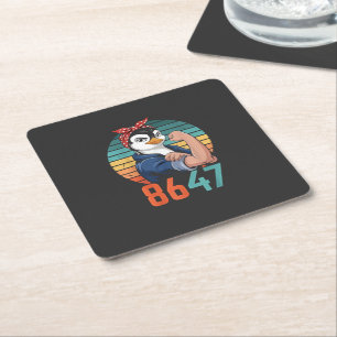 Retro 8647 ist es 2028, aber gegen Trump Pinguin Rechteckiger Pappuntersetzer