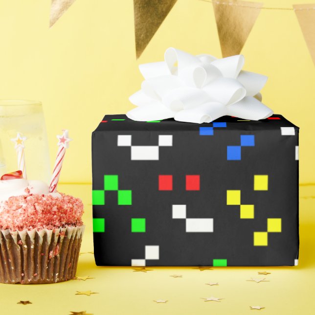 Retro-8-Bit-Videospiel-Grafikmuster Geschenkpapier (Geburtstagsparty)