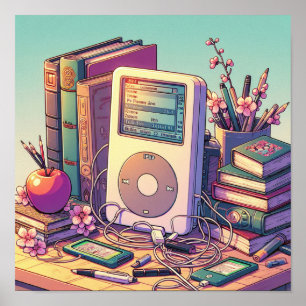 Retro-90er-Anime-iPod, Bücher, Stifte und Bleistif Poster