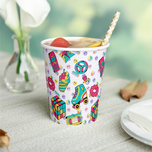 Retro 90er Funky Neon Glow Cassette Tape Geburtsta Pappbecher (In Situ)