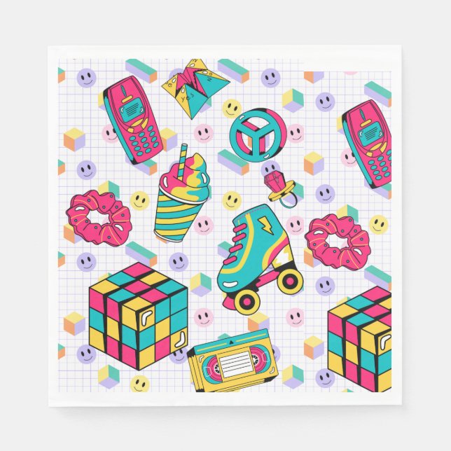 Retro 90er Funky Neon Glow Cassette Tape Geburtsta Serviette (Vorderseite)