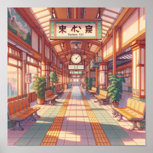 Retro-90er-Jahre-Anime-Japan-Bahnhof Poster