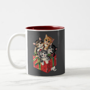 Retro 90er Katzenliebhaber Weihnachten Retro Katze Zweifarbige Tasse