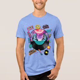 Retro 90er Mitternachtswolf und Boombox Kreis-Coll Tri-Blend Shirt