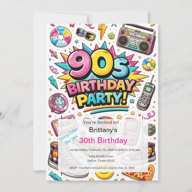 Retro 90er Modern 30. Geburtstag Einladung (Vorderseite)