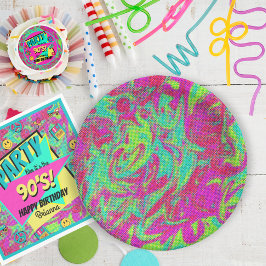 Retro 90er Party bunte Kuchen Teller