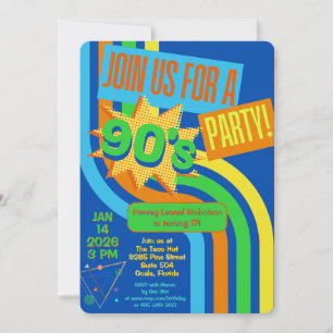 Retro-90er-Party Hellblau Nostalgische Geburtstags Einladung