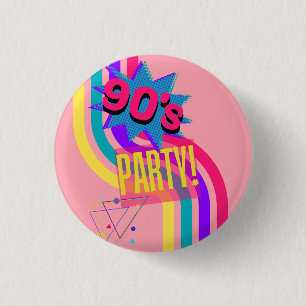 Retro-90er-Party Pink Nostalgische Geburtstagsfeie Button