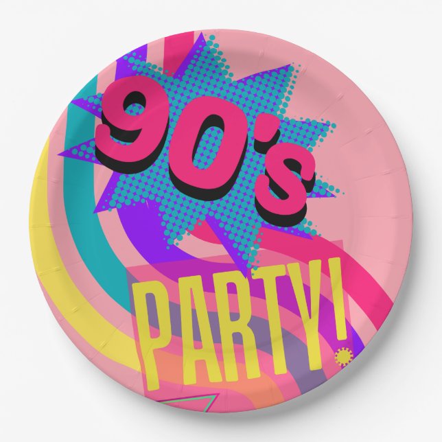 Retro 90er Party Rosa Nostalgischer Geburtstag Pappteller (Vorderseite)