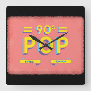 Retro 90er Pop Quadratische Wanduhr