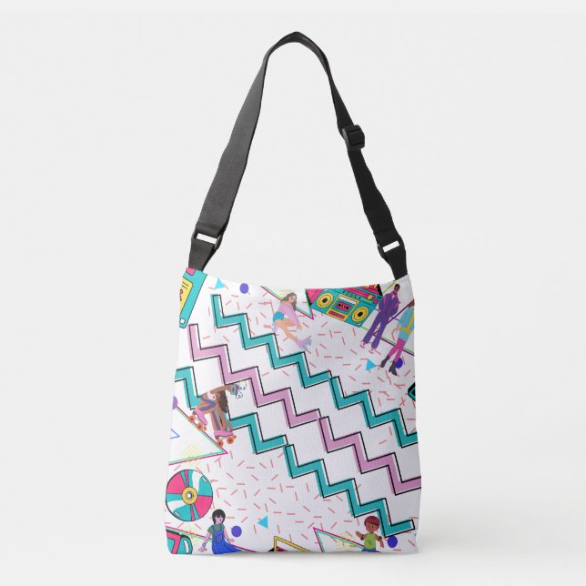 Retro 90er Tote Tasche / Skate / Boombox / farbenf (Vorderseite)