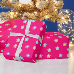 Retro 90er Y2k Pastel Blume Hot Pink Geschenkpapier