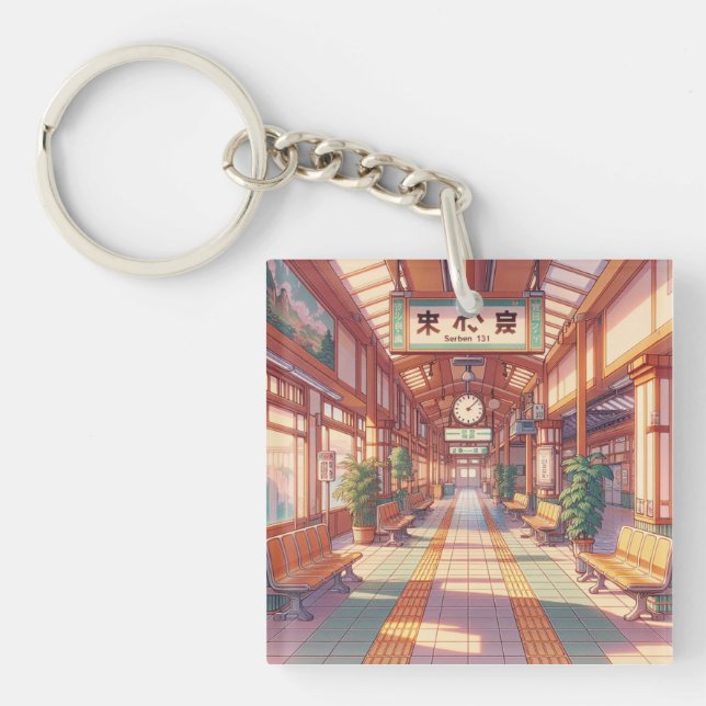 Retro 90s Anime Japan Bahnhof Schlüsselanhänger (Vorderseite)