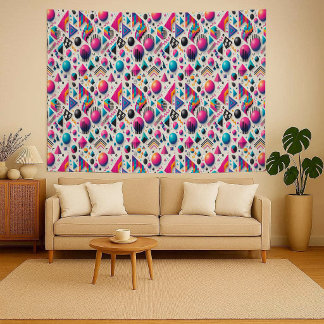 Retro 90s Memphis Geometric Neon Bold Wall Tapestr Wandteppich