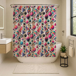Retro 90s Memphis Geometric Neon Shower Curtain Duschvorhang