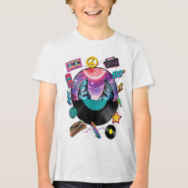 Retro 90s Midnight Wolf & Boombox Circular Collage Tri-Blend Shirt